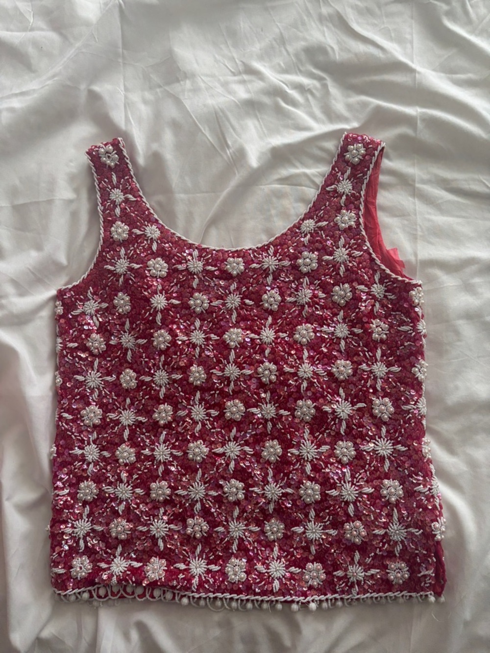 Embellished Pink Beaded Tank Top - Women's